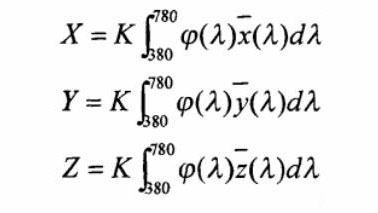 顏色的三刺激值X、Y、Z計(jì)算公式