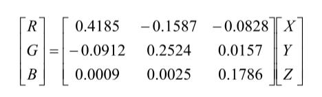 RGB與XYZ三刺激值轉(zhuǎn)換式